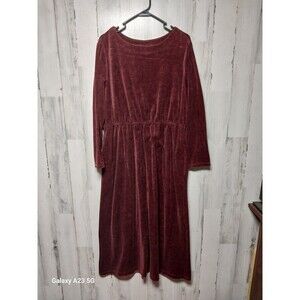 Vermont Country Store Women's Large Burgundy Stretch Velour Dress